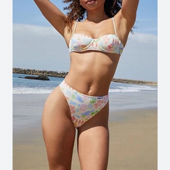 Pacsun bikini set Surf Poppy yellow high rise bottoms swimsuit XL new - Picture 12 of 14